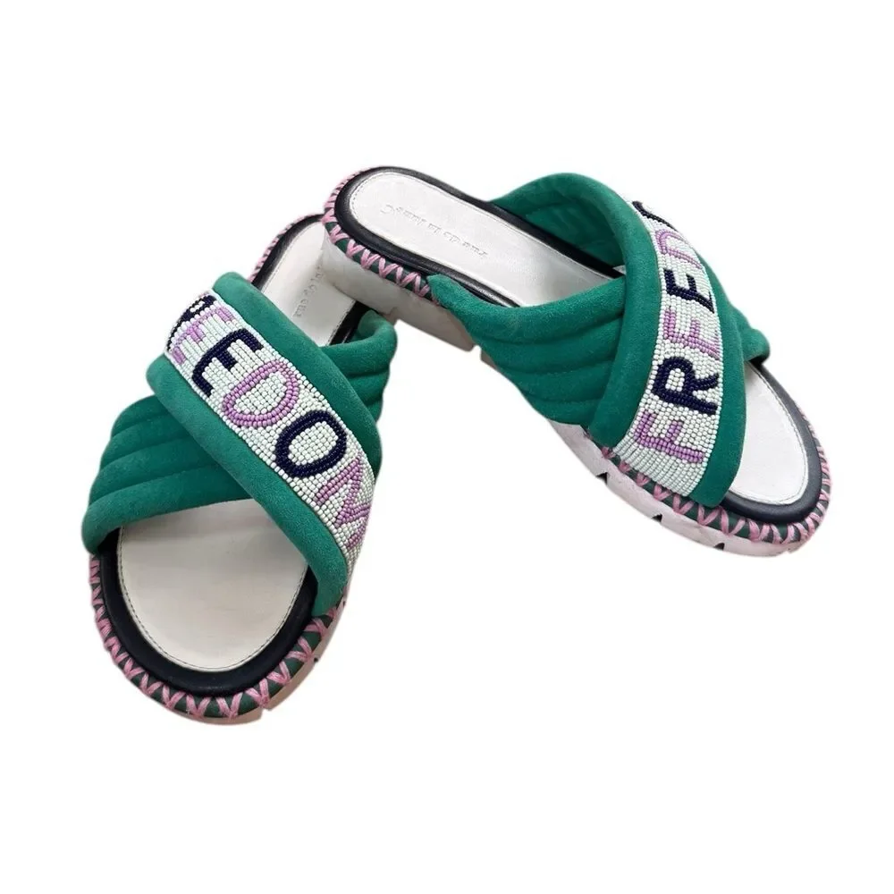 RUE DE LA LUNE beaded freedom sandals in green 7